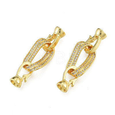 Brass Micro Pave Clear Cubic Zirconia Fold Over Clasps KK-N259-19-1