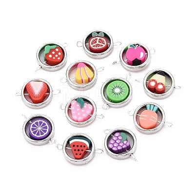 Polymer Clay Fruit Beads with CCB Plastic Ring Frame Connector Charms CLAY-T022-34M-1