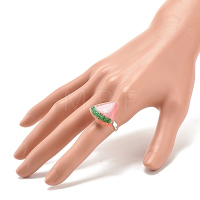 Jelly Color 3D Resin Fruit Adjustable Ring RJEW-JR00455-1