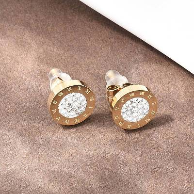 Flat Round 304 Stainless Steel Stud Earrings EJEW-H175-02G-01-1