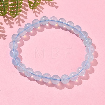 Natural Aquamarine Round Bead Stretch Bracelets for Men Women BJEW-U034-01D-02-1