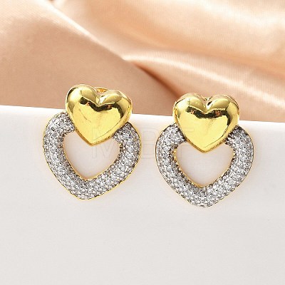 Brass Micro Pave Clear Cubic Zirconia Stud Earrings EJEW-F359-03G-02-1