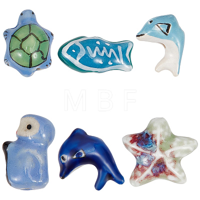 12Pcs 6 Styles Animals Handmade Porcelain Beads PORC-PA0001-59-1