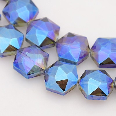 Hexagon Electroplate Full Rainbow Plated Glass Beads Strands EGLA-P015-F08-1
