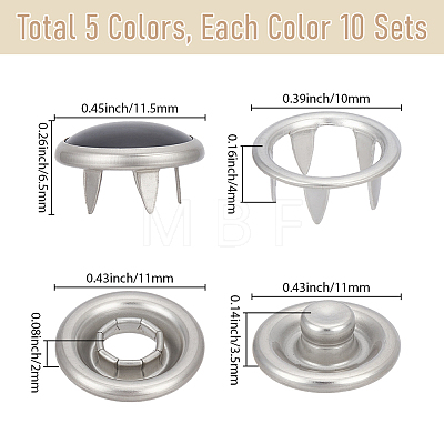 50Bags 5 Colors Stainless Steel 5 Claw Snap Buttons FIND-GF0009-83-1