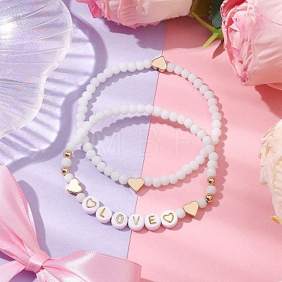 2Pcs 2 Styles Frosted Faceted Glass Beaded Stretch Bracelet Sets BJEW-JB10452-01-1