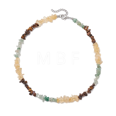 Natural Citrine & Tiger Eye & Green Aventurine Chip Beaded Necklaces NJEW-JN05099-01-1