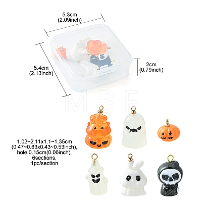 6Pcs 6 Styles Halloween Opaque Resin Pendants RESI-FS0001-34-1