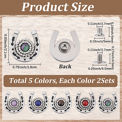 10Pcs 5 Colors Alloy & Natural Amethyst & Natural Ruby in Zoisite & Natural Lapis Lazuli & Natural Tiger Eye & Natural Carnelian Decorative Rivets HJEW-CP00086-1