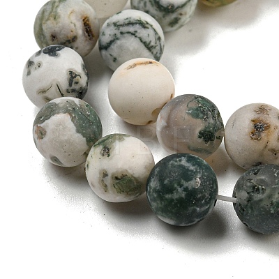 Natural Tree Agate Frosted Agate Round Gemstone Beads Strands G-O151-01-8mm-1