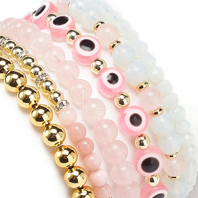 6Pcs 6 Style Natural & Synthetic Mixed Gemstone & Pearl & Resin Evil Eye Stretch Bracelets Set BJEW-JB08885-1