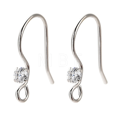 Anti-Tarnish Rhomdium Plated 925 Sterling Silver Micro Pave Single Cubic Zirconia Ear Wire STER-NH0001-66P-1