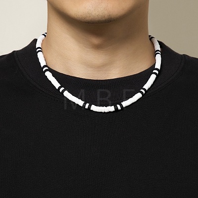 Bohemian Black and White Polymer Clay Heishi Beaded Necklaces for Men DR8717-1