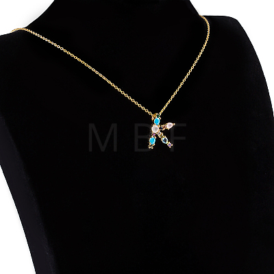 Golden Brass Micro Pave Cubic Zirconia Initial Pendants Necklaces NJEW-S069-JN002-K-1