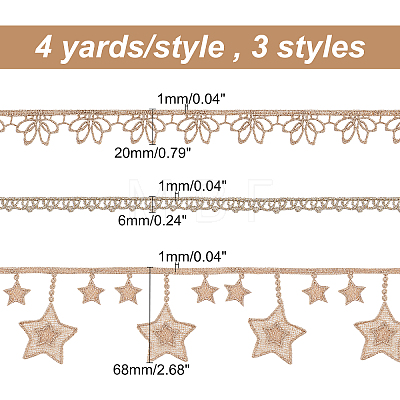 12 Yards 3 Styles Filigree Polyester Ribbon OCOR-AR0001-45-1