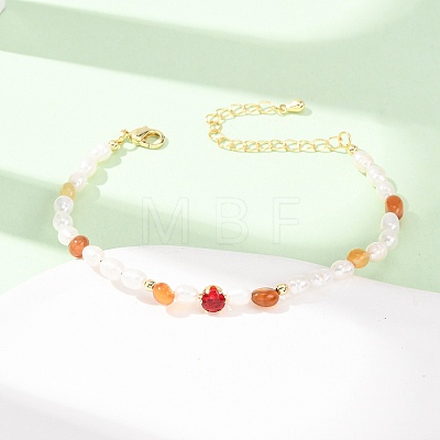 Natural Carnelian Chip and Rice Natural Pearl Beaded Bracelets GG-CBA3297-13G-A-1