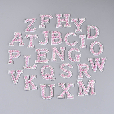 26Pcs Letter A~Z Glass Rhinestone with Plastic Cloth Patches PATC-T002-01-1