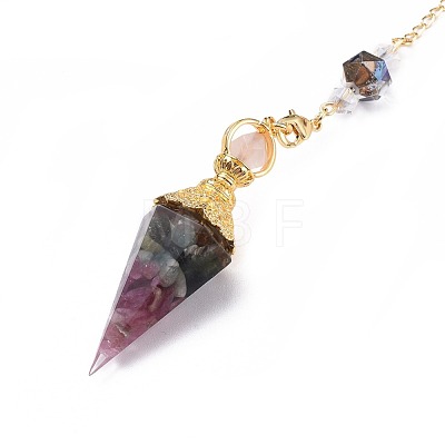 Resin Hexagonal Pointed Dowsing Pendulums(Brass Finding and Gemstone Inside) G-L521-A10-1