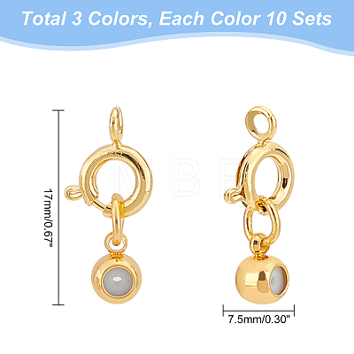   30 Sets 3 Colors Brass Spring Ring Clasps and Silicone Beads KK-PH0004-79-1