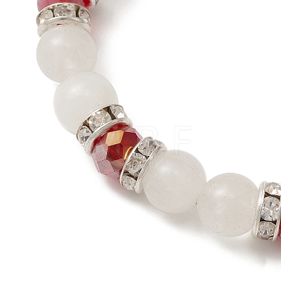 Natural Quartz Crystal & Glass Beaded Stretch Bracelet with Heart Charms for Valentine's Day X-BJEW-TA00284-1