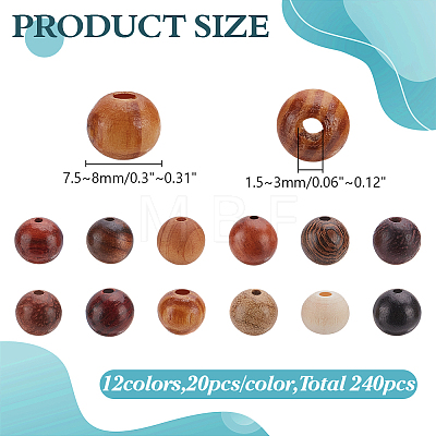 240Pcs 12 Colors Natural Unfinished Wood Beads WOOD-WR0001-17-1