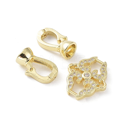 Rack Plating Brass Pave Clear Cubic Zirconia Fold Over Clasps KK-M265-11G-1