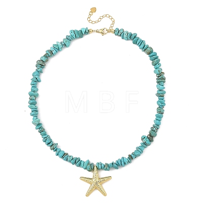 Ocean Brass Sea Animals Pendant Synthetic Turquoise Chip Beaded Necklaces for Women NJEW-JN06424-01-1