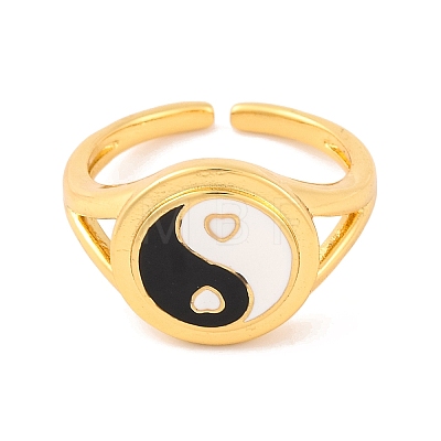 Round with Yin-yang Brass Enamel Open Cuff Rings for Women RJEW-U009-11A-G-1