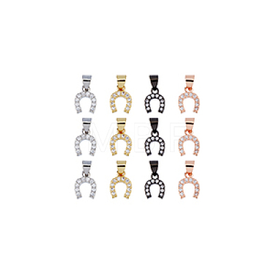 12Pcs 4 Colors Brass Micro Pave Clear Cubic Zirconia Charms KK-DC0003-84-1