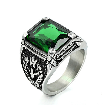 316L Stainless Steel & Cubic Zirconia Men's Vintage Carved Finger Rings FS-WG82D33-17-1