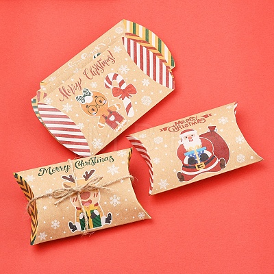 24Pcs 12 Styles Christmas Theme Cardboard Candy Pillow Boxes CON-FS0001-12-1