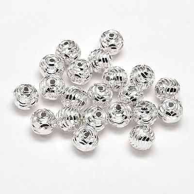 Fancy Cut 925 Sterling Silver Round Beads STER-F012-08C-1
