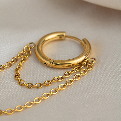 304 Stainless Steel Double Chain Tassel Hoop Earrings for Women MX0764-1