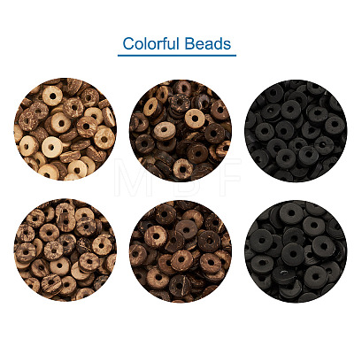600Pcs 6 Styles Dyed Donut Coconut Beads COCB-FW0001-01-1