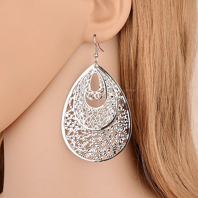 Bohemian Style Hollow Teardrop Alloy Dangle Earrings FS-WG1E410-02-1