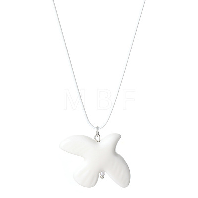 Porcelain White Peace Pigeon Pendant Waxed Cord Necklaces FS-WG0A779-02-1