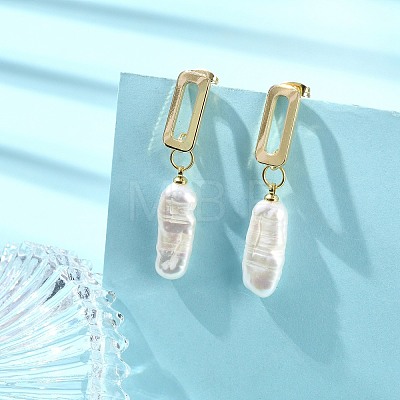 Brass Dangle Stud Earrings with Natural Keshi Pearl EJEW-JE06985-1