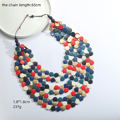 Bohemian Wood Disc Beaded Multilayer Bib Necklaces for Women FS-WG91E46-01-1