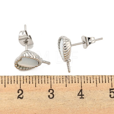 Brass with Shell Stud Earring Findings KK-G490-04P-1
