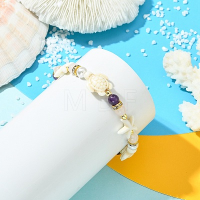 Shell Pearl & Natural & Synthetic Mixed Gemstone Beads Stretch Bracelets for Women BJEW-JB13898-02-1