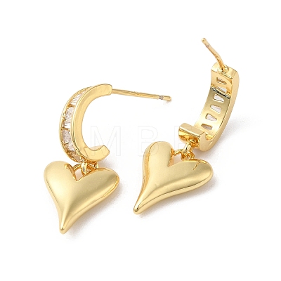 Clear Cubic Zirconia Heart Dangle Stud Earrings EJEW-F316-07G-1