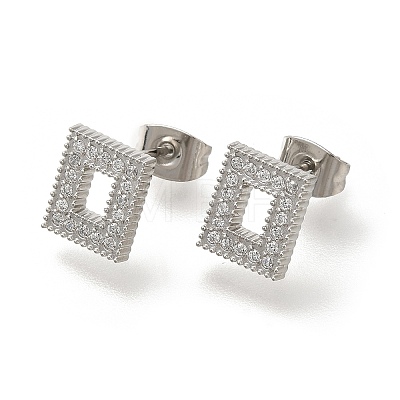 304 Stainless Steel Micro Pave Clear Cubic Zirconia Stud Earrings EJEW-H018-03P-03-1
