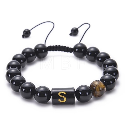 Natural Black Agate & Tiger Eye Round Beaded Adjustable Bracelets HL8029-19-1
