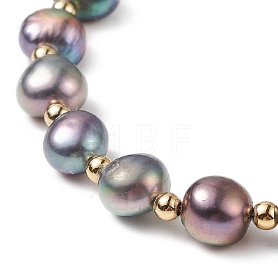 Dyed Natural Pearl & Brass Round Beaded Slider Bracelet BJEW-JB09008-03-1