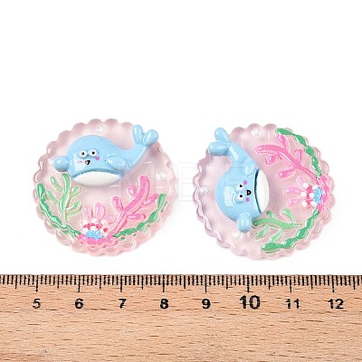 Ocean Theme Flat Round Resin Cabochons CRES-T025-02C-1