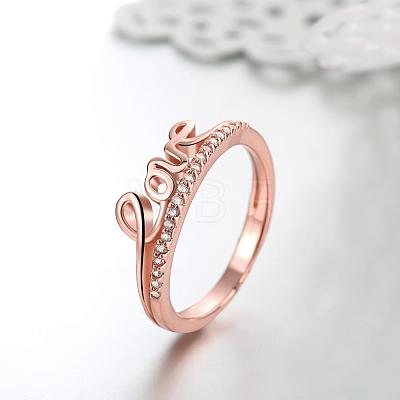 Word Love Real Rose Gold Plated Brass Cubic Zirconia Rings for Women RJEW-BB05427-8RG-1
