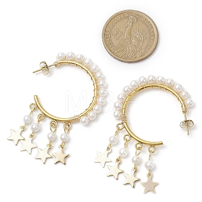 Star Shell Pearl Dangle Stud Earrings EJEW-JE06186-01-1