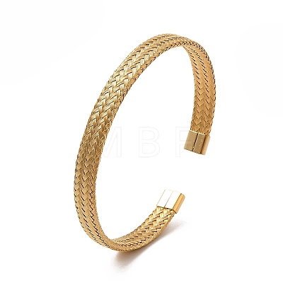 304 Stainless Steel Mesh Chains Shape Open Cuff Bangle for Women BJEW-C033-01-1