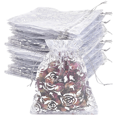 100Pcs Rose Printed Organza Bags OP-SP0001-06C-1