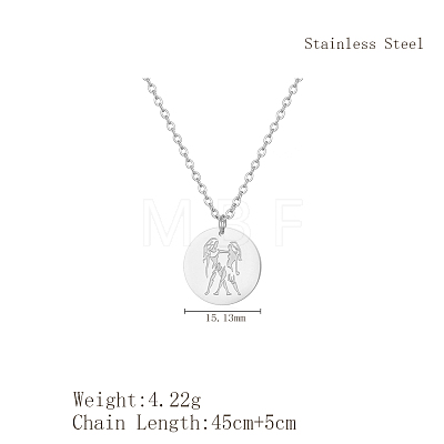 Stylish Stainless Steel Flat Round Gemini Zodiac Pendant Necklaces for Women's Daily Wear UA3158-2-1